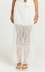 Emilia Maxi Skirt - Lace Gathered Panel Maxi Skirt in White