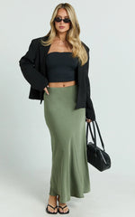Amari Maxi Skirt - High Waisted Bias Cut Skirt in Olive
