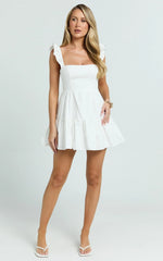 Miles Mini Dress - Ruffle Sleeve Tiered Dress in White