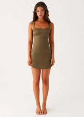 Odette Satin Mini Dress - Khaki