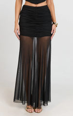 Bindi Maxi Skirt - Asymmetric Contrast Jersey Leg Split Skirt in Black