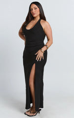 Ruby Maxi Dress - Halter Scoop Neck Low Back Bodycon Dress in Black