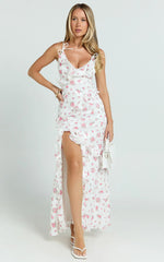 Justine Maxi Dress - Jacquard V Neck Ruffle Tiered  Dress in Romantic Ditsy Print