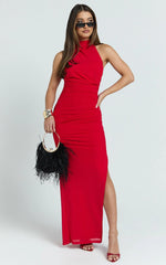 Francis Maxi Dress - Halter Ruched Backless Dress in Red