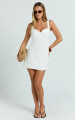 Brigitta Mini Dress - Embroidered Sweetheart A Line Dress in White