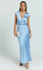 Hailey Maxi Dress - Cap Sleeve V Neck Dress in Blue