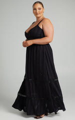 Angelique Maxi Dress - Lace Trim Dress in Black