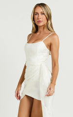 Laine Mini Dress - Jacquard Draped Dress in White