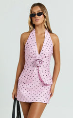 Cynthia Mini Skirt - Fitted Polka Dot Skirt in Fondant Pink Polka Dot