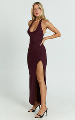 Ruby Maxi Dress - Halter Scoop Neck Low Back Bodycon Dress in Wine
