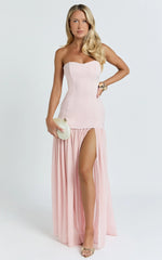 Jocelyn Maxi Dress - Strapless Ruched Fit And Flare Dress in Pink