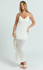 Alodia Maxi Dress - Sheer Crochet Knit With Crochet Seashells And Keyhole Dress in Off White