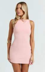 Bindi Boat Neck Bodycon Mini Dress in Pink