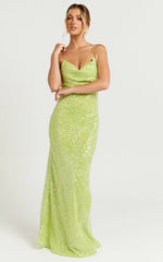 Payton Maxi Dress - Cowl Neck Low Back Dress in Green