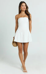 Donatella Mini Dress - Strapless Drop Waist Dress in White
