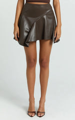 Gwen Mini Skirt - Circular Cut Panel Fit And Flare Skirt in Chocolate