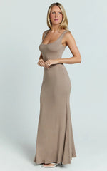 Odette Maxi Dress - Scoop Neck A Line Dress in Mocha