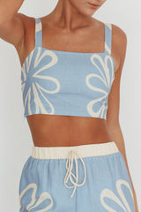 Briar Square Neck Cropped Top Beige Blue