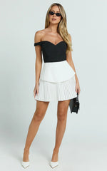 Izara Mini Dress - Off Shoulder Pleated Dress in Black/White