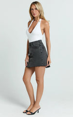 Adan Mini Skirt - Recycled Cotton Frayed Hem Denim Skirt in Black