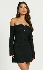 Anabelle Mini Dress - Tailored Off Shoulder Dress in Black