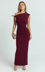 Belle Maxi Dress - Tie Shoulder Detail Dress in Wine