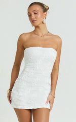 Inka Mini Dress - Strapless Fitted Jersey Dress in White