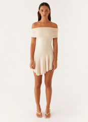 Finola Off Shoulder Mini Dress - Pastel Yellow