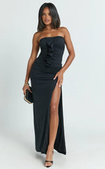 Edeline Maxi Dress - Strapless Sweetheart Ruched Bodycon Dress in Black