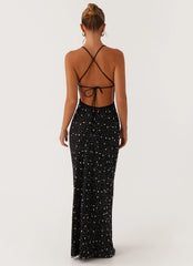 Cressida Rhinestone Mesh Maxi Dress - Black