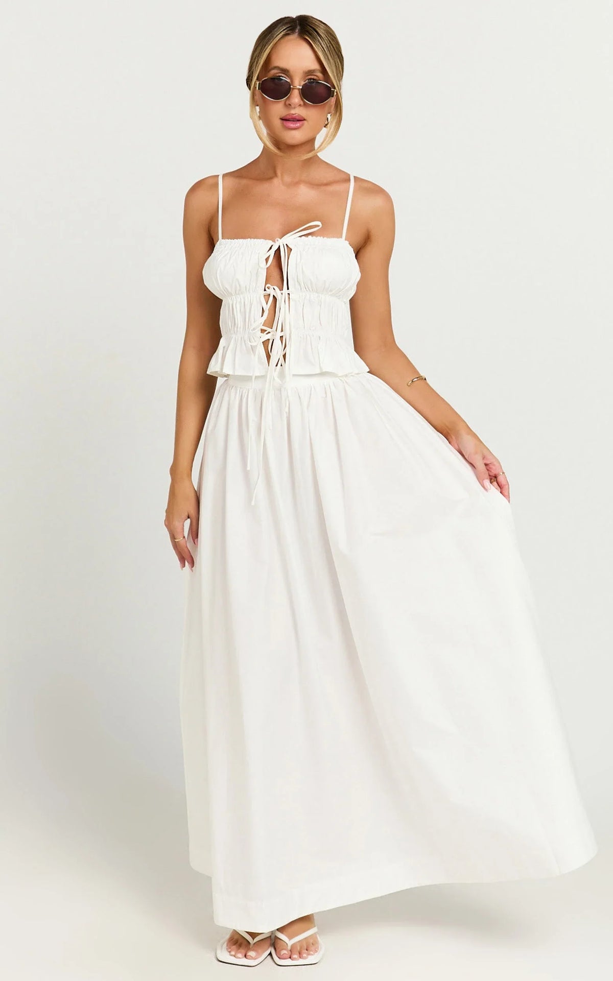 Preston Maxi Skirt - Gathered Waist Full Skirt in Ivory