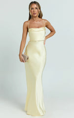Hanna Maxi Dress - Satin Cowl Neck Low Back Dress in Lemon