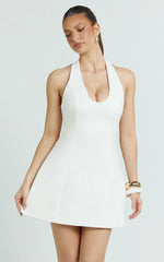 Lauren Mini Dress - Halter Scoop Neck Dress in White
