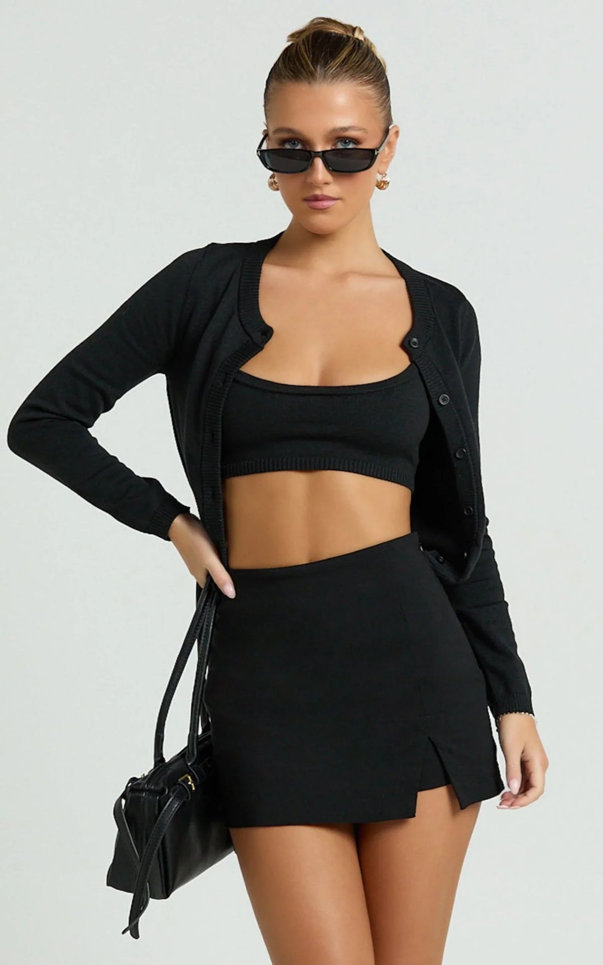 Allie Skort - High Waisted Thigh Split Mini Skort in Black