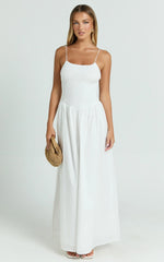Rammy Maxi Dress - Sleeveless Shirred Dress in White
