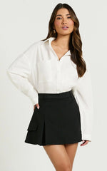 Brandi Skort - Mid Waisted Twill Mini Pleated Skort in Black