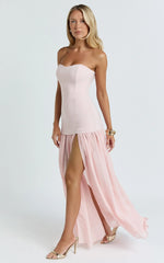 Jocelyn Maxi Dress - Strapless Ruched Fit And Flare Dress in Pink