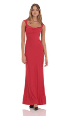 Strappy Cowl Neck Maxi Dress in Red