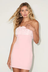 Fiore Light Pink 3D Rosette Strapless Mini Dress