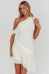 Anaisa One-Shoulder Draped Mini Dress Cream