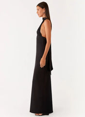 Alicia Satin Halter Maxi Dress - Black