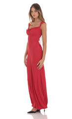 Strappy Cowl Neck Maxi Dress in Red